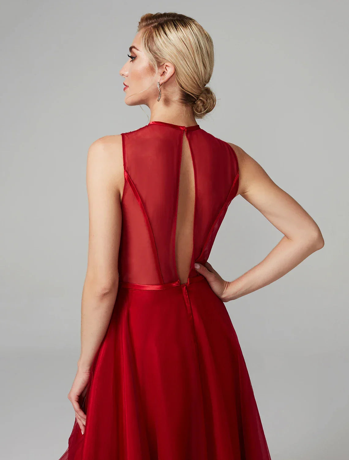 Sparkle & Shine Dress Wedding Guest Cocktail Party Asymmetrical Sleeveless Jewel Neck with Bow(s)