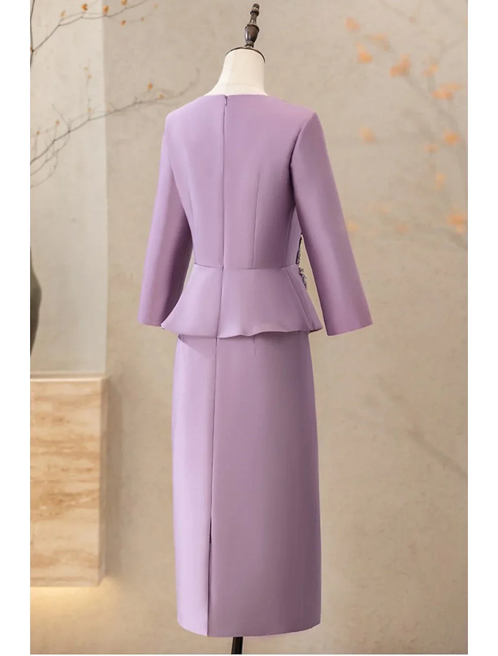 Two Piece Cocktail Dresses Elegant Dress Wedding Party Tea Length Long Sleeve V Neck with Appliques