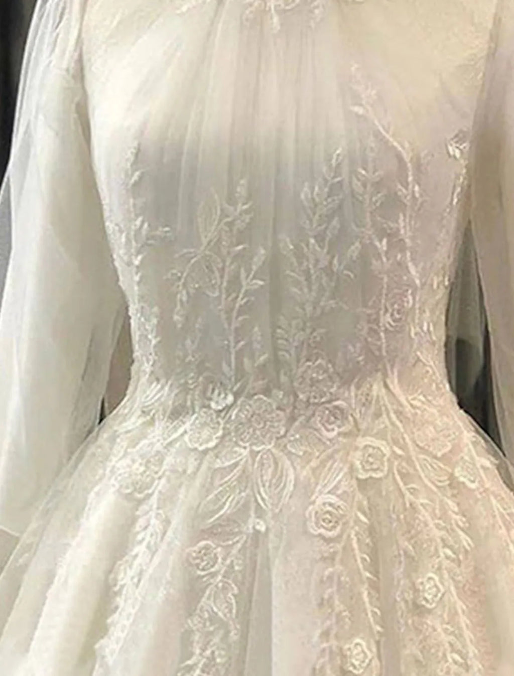 Engagement Vintage Formal Wedding Dresses Princess Long Sleeve High Neck Pleats Appliques