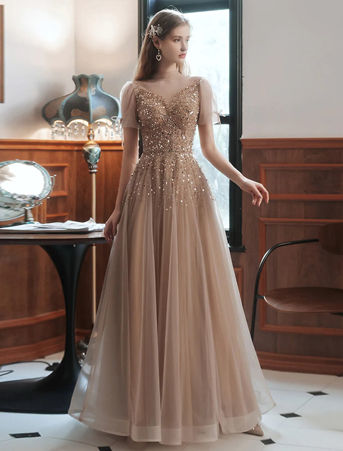 Engagement Floor Length Sleeveless High Neck with Bow(s) Beading