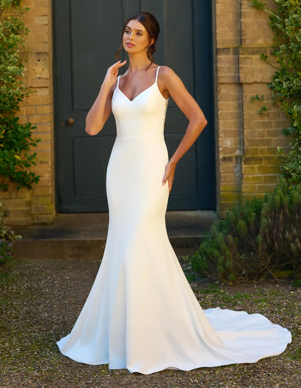 a wedding dress with illusion back