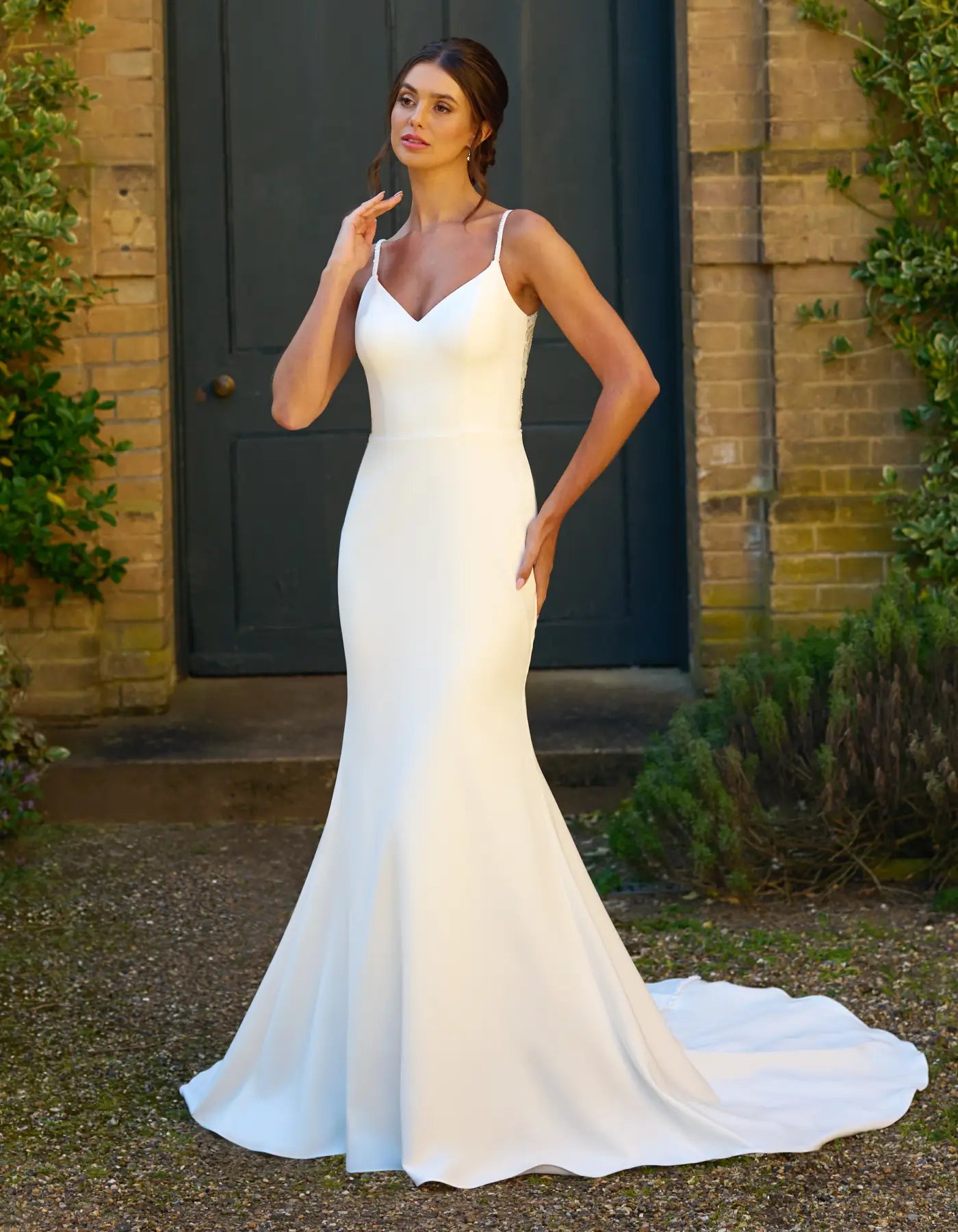 a wedding dress with illusion back