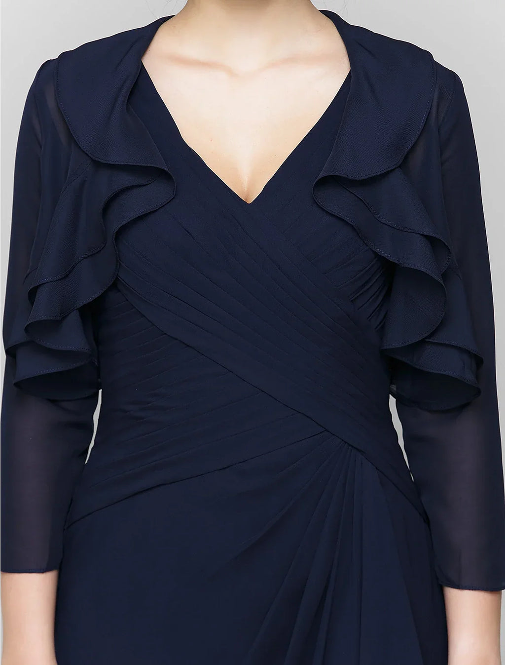 Sheath / Column Mother of the Bride Dress Convertible Dress V Neck Floor Length 3/4 Length Sleeve with Criss Cross Cascading Ruffles