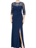 Sheath / Column Mother of the Bride Dress Wedding Guest Elegant Jewel Neck Ankle Length 3/4 Length Sleeve with Split Front Ruching