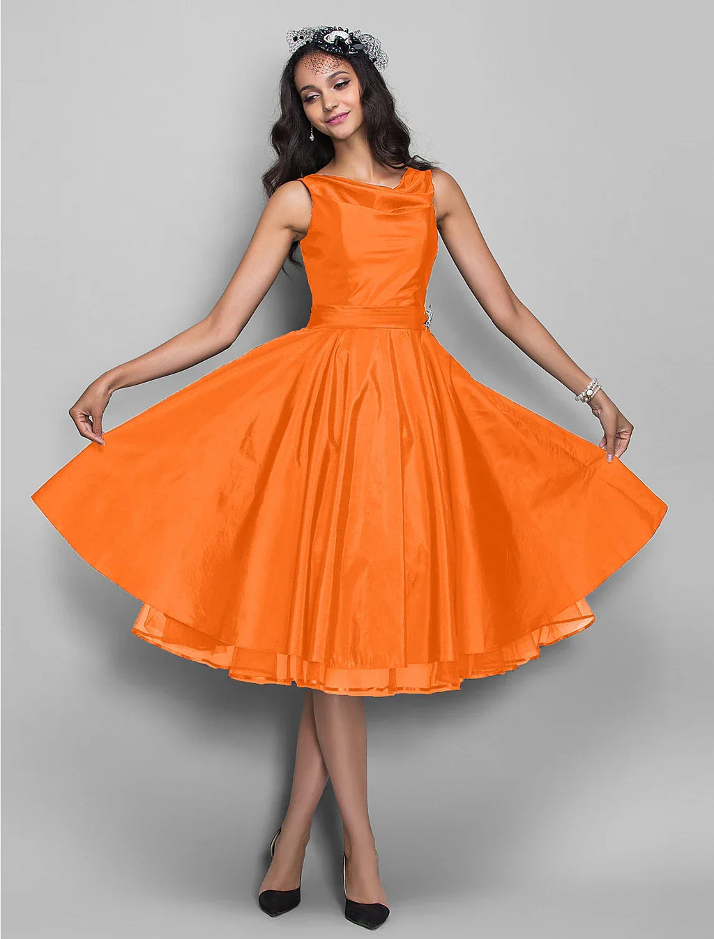 Cocktail Dresses Vintage Dress Halloween Wedding Guest Knee Length Sleeveless V Neck Taffeta with Pleats Crystals
