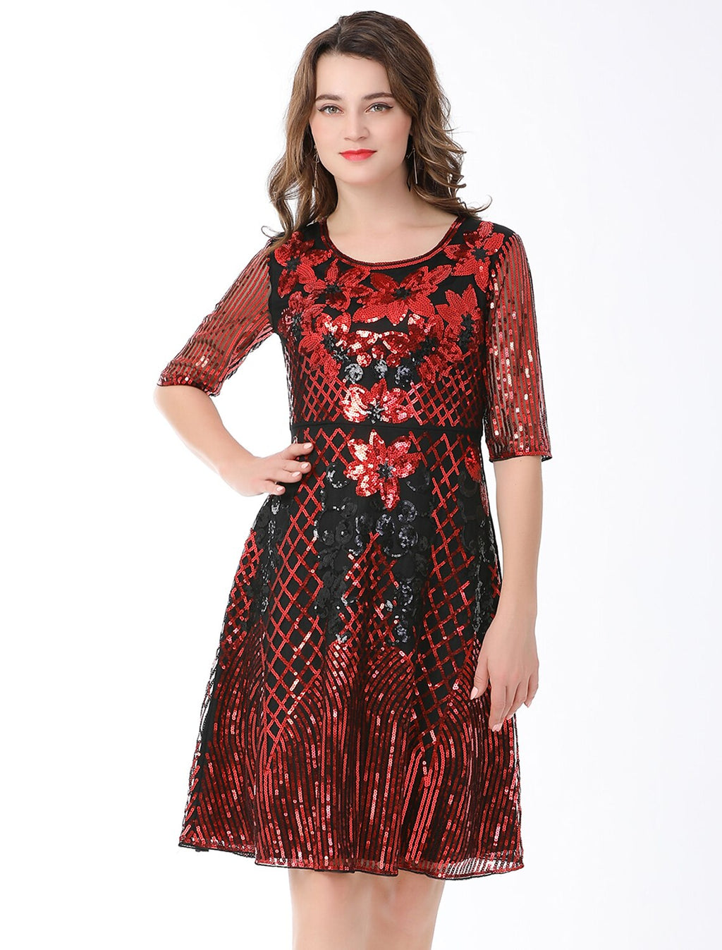 Cocktail Dresses Vintage Dress Holiday Party Wear Knee Length Half Sleeve Jewel Neck Blend with Splicing