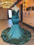 Mermaid / Trumpet Quinceanera Dresses Celebrity Style Dress Formal Court Train Sleeveless V Neck African American Imitation Backless with Glitter
