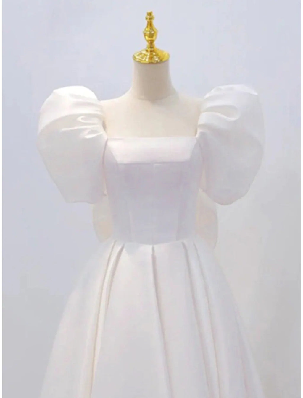 White Bridal Little Dresses Wedding Dresses Knee Length A-Line Short Sleeve Square Neck With Bow