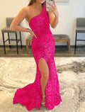 Mermaid / Trumpet Prom Dresses Sparkle & Shine Dress Party Wear Wedding Party Sweep / Brush Train Sleeveless One Shoulder