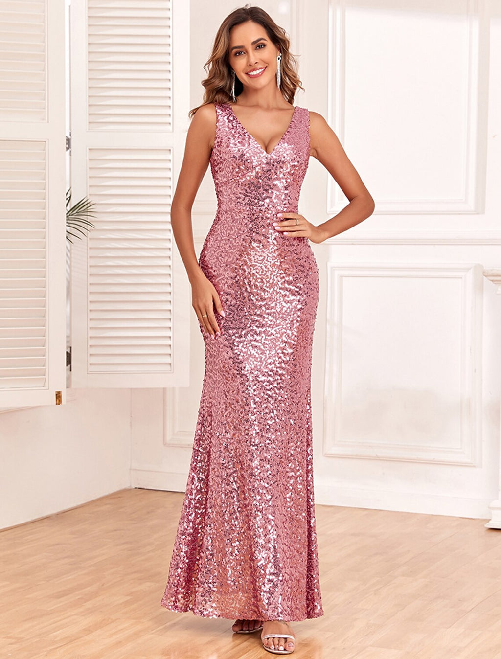 Mermaid / Trumpet Evening Gown Elegant Dress Evening Party Prom Floor Length Sleeveless V Neck Bridesmaid Dress Backless
