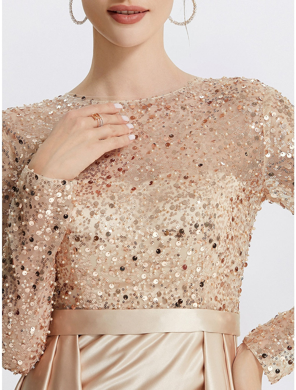 Mermaid / Trumpet Evening Gown Elegant Dress Formal Prom Floor Length Long Sleeve Jewel Neck with Glitter