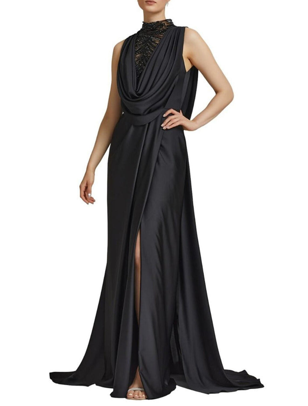 Mermaid / Trumpet Evening Gown Elegant Dress Formal Christmas Court Train Sleeveless Cowl Neck with Ruched Slit