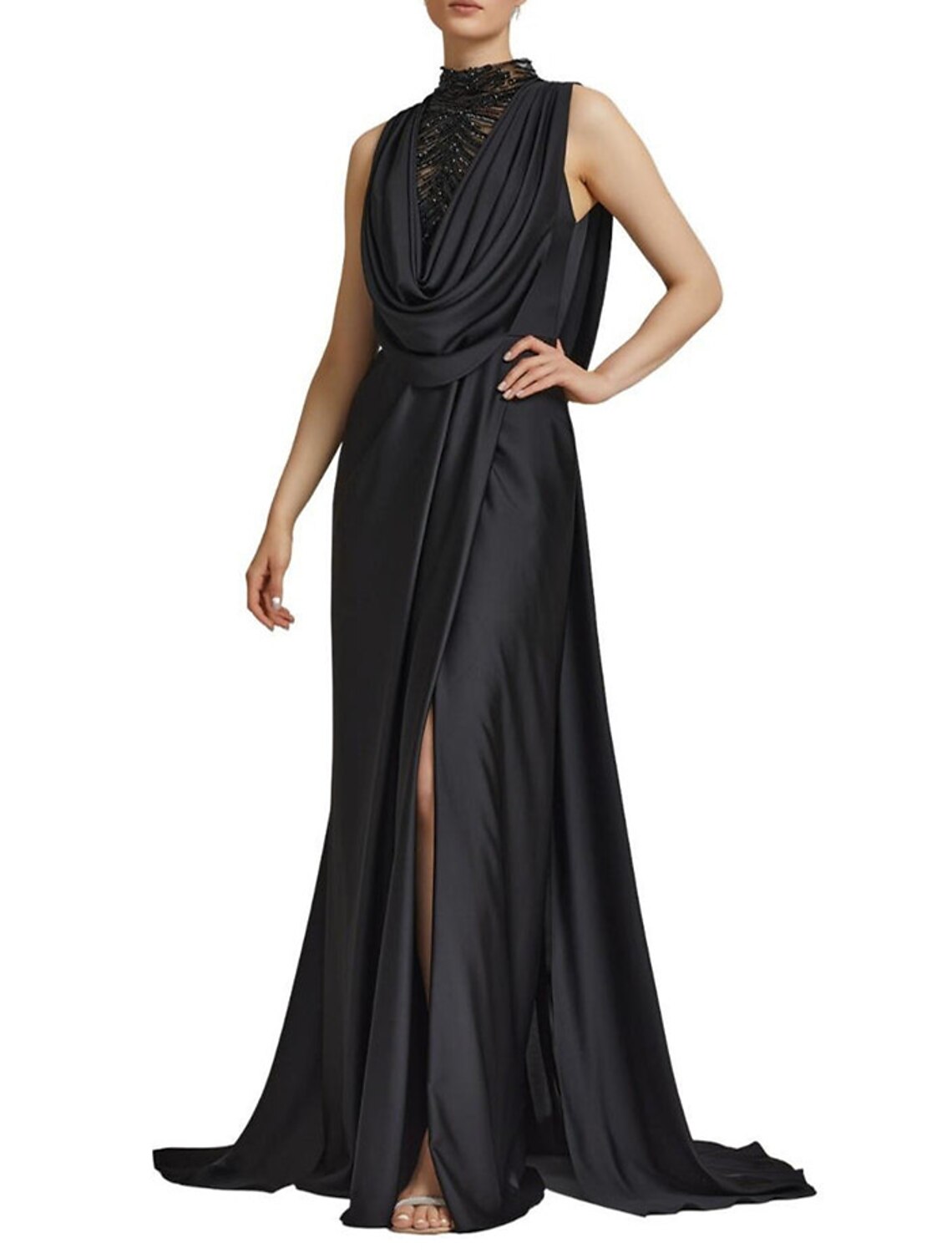 Mermaid / Trumpet Evening Gown Elegant Dress Formal Christmas Court Train Sleeveless Cowl Neck with Ruched Slit