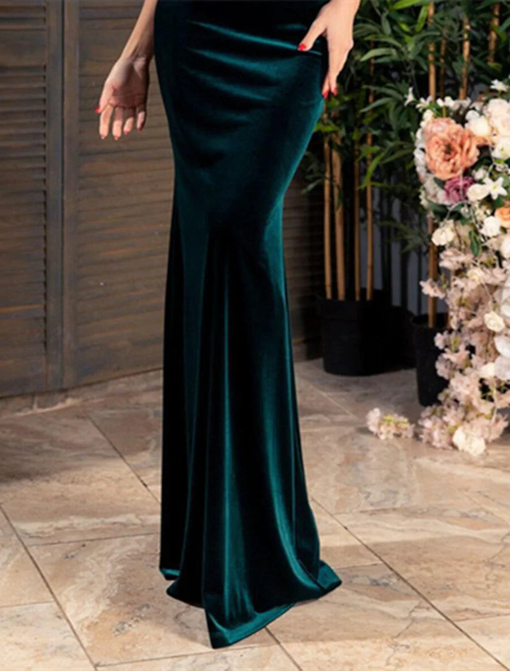 Mermaid / Trumpet Mother of the Bride Dress Wedding Guest Elegant Jewel Neck Floor Length Half Sleeve No with Ruched Solid Color