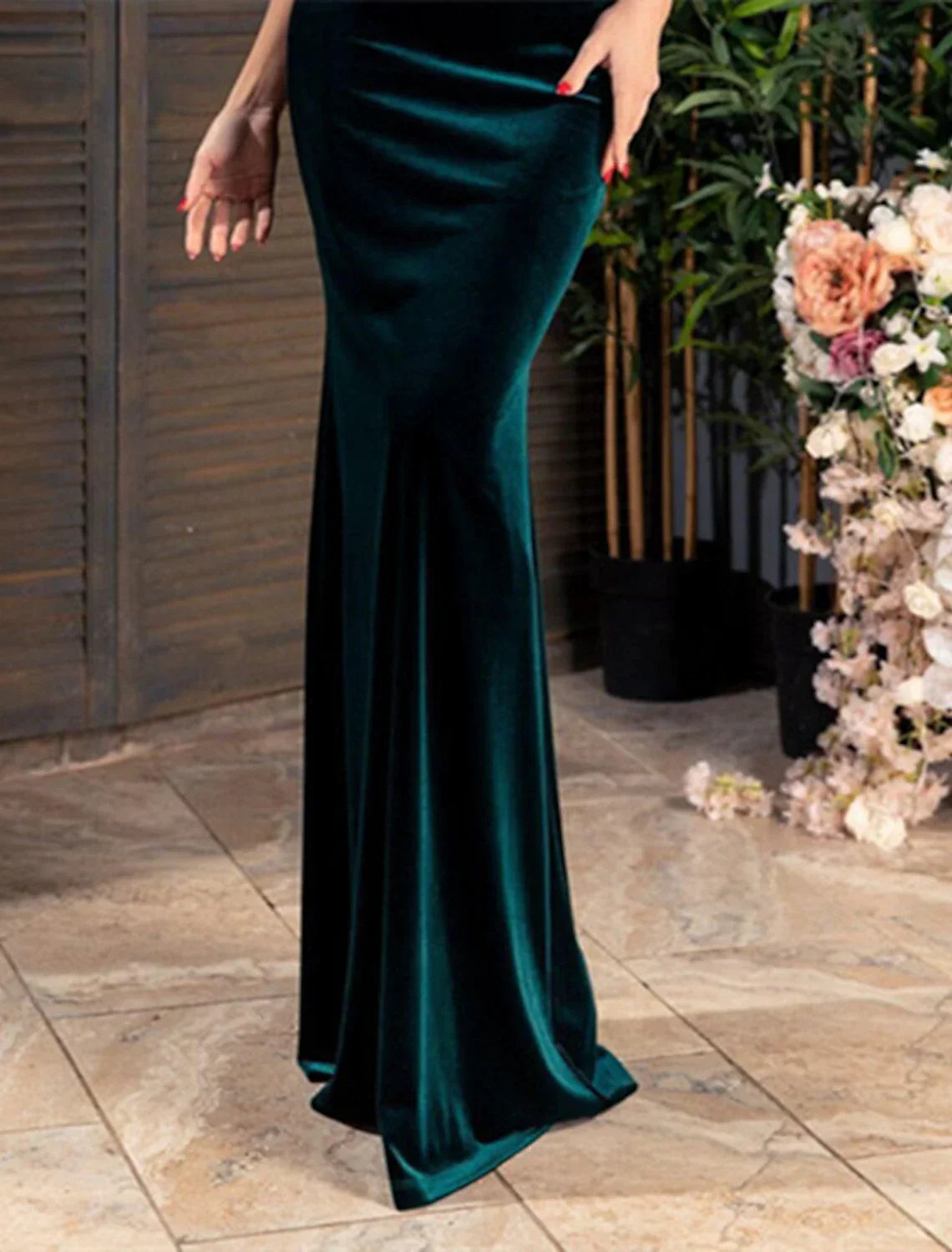 Mermaid / Trumpet Mother of the Bride Dress Wedding Guest Elegant Jewel Neck Floor Length Half Sleeve No with Ruched Solid Color