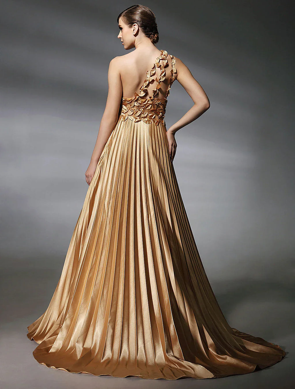 Formal Evening Sleeveless One Shoulder with Pleats Beading