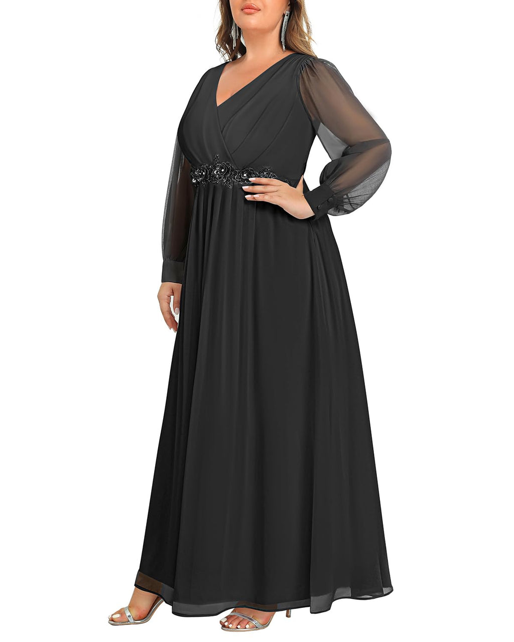 Mother of the Bride or Groom Dresses Fashion Women Plus Size Long Sleeve Applique Maxi Dress Formal Dress Wedding Guests Dresses
