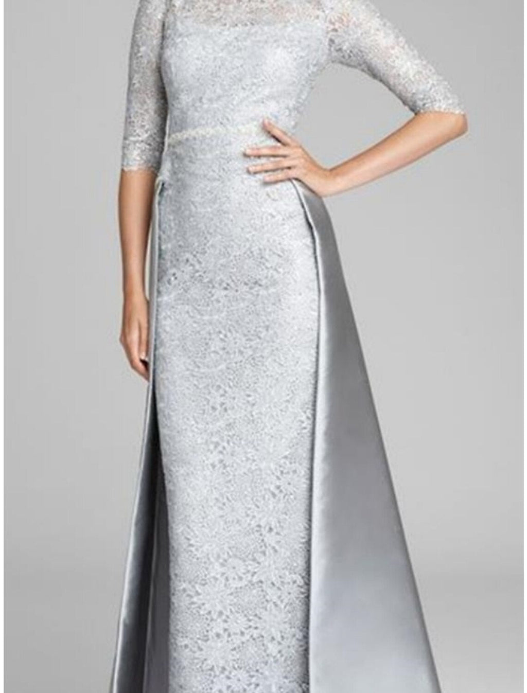 Sheath / Column Mother of the Bride Dress Wedding Guest Elegant Jewel Neck Floor Length Half Sleeve with Ruching Solid Color