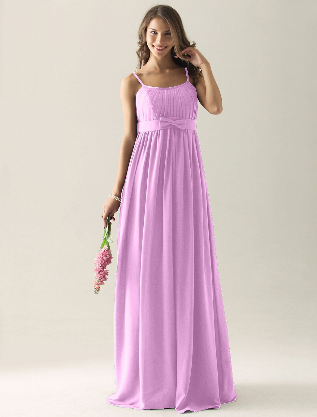 Bridesmaid Dress Strap Sleeveless Floor Length with Bow(s) Pleats