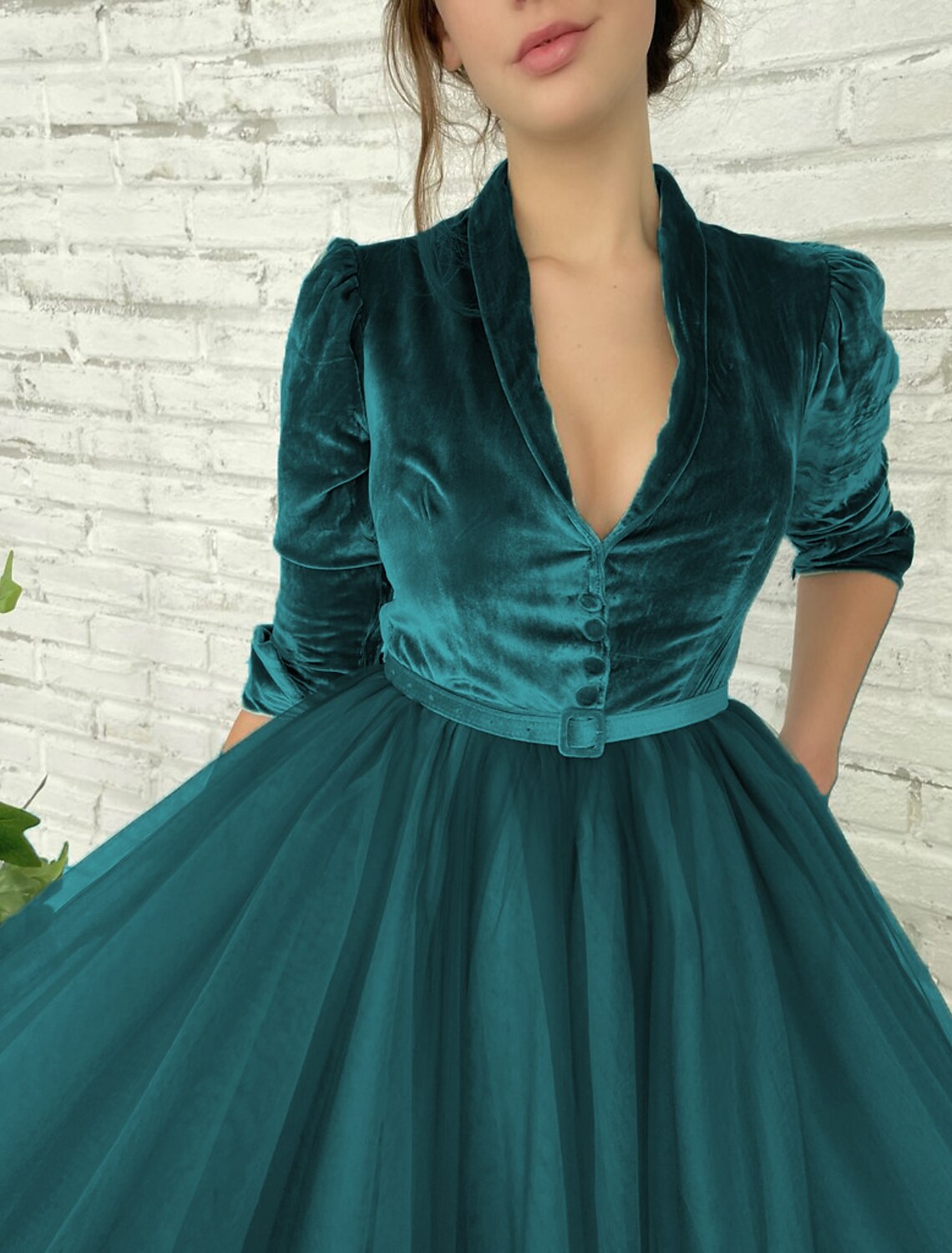 Ball Gown Cocktail Dresses Elegant Dress Party Wear Quinceanera Ankle Length Half Sleeve V Neck with Sash / Ribbon Buttons Splicing
