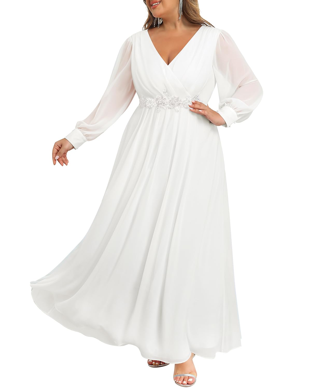 Mother of the Bride or Groom Dresses Fashion Women Plus Size Long Sleeve Applique Maxi Dress Formal Dress Wedding Guests Dresses