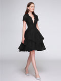 Cocktail Party Knee Length Short Sleeve Neck Appliques