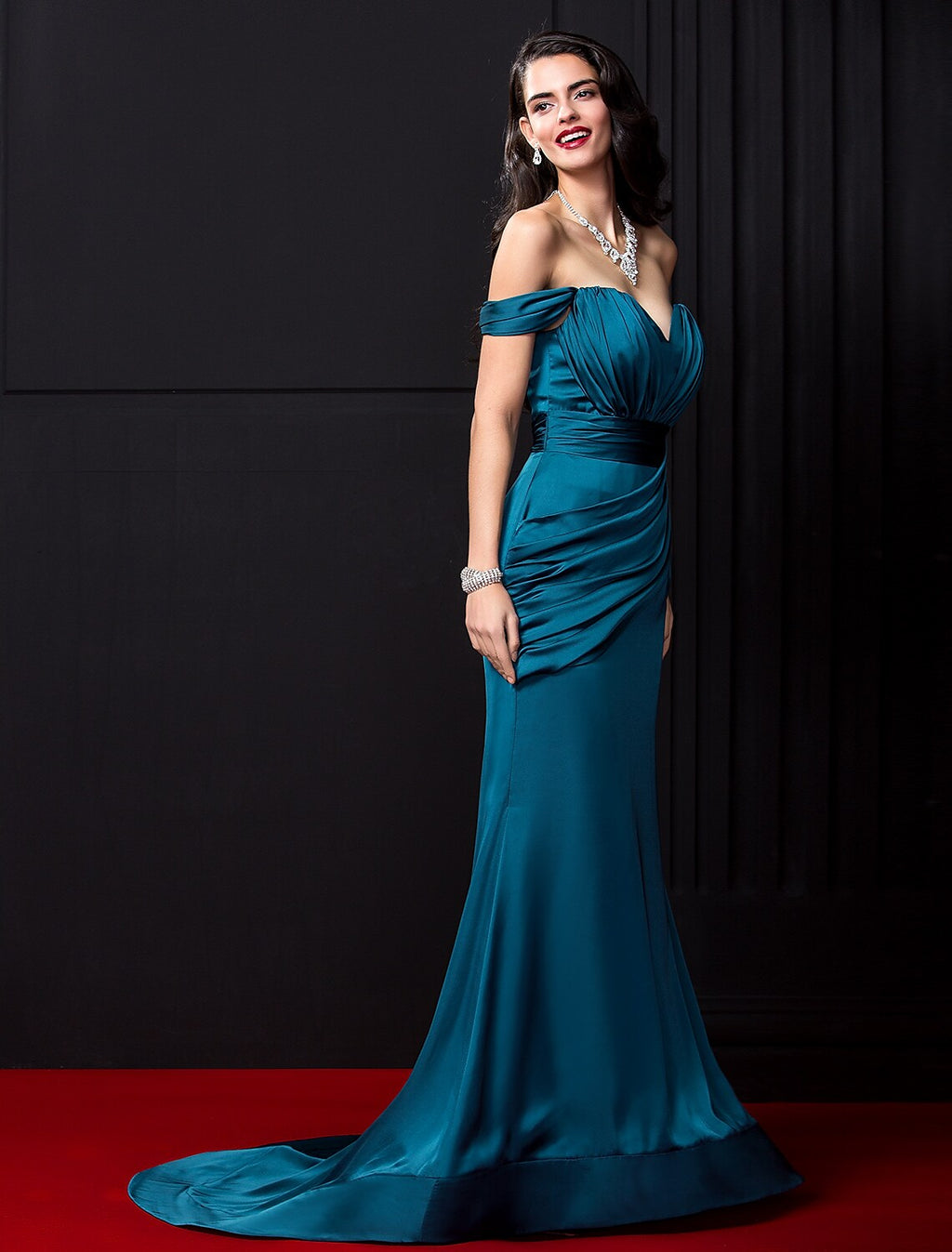 Sexy Dress Engagement Sleeveless Off Shoulder with Ruched Draping