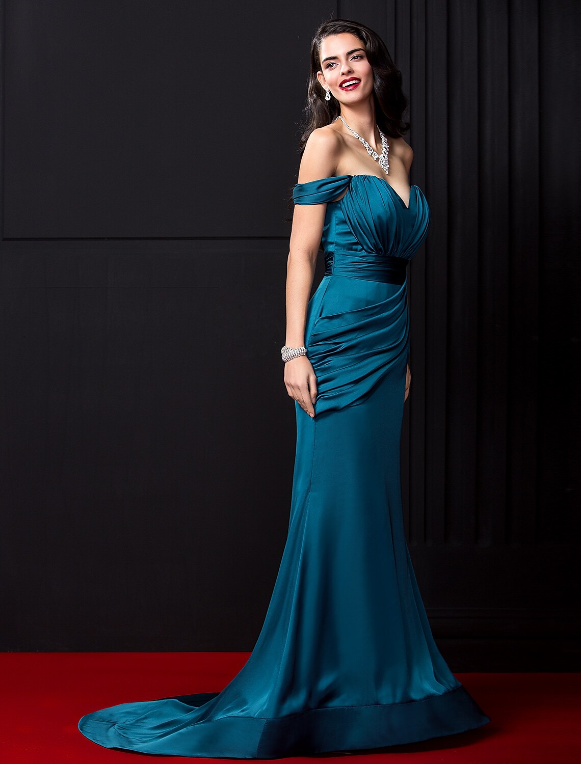 Sexy Dress Engagement Sleeveless Off Shoulder with Ruched Draping