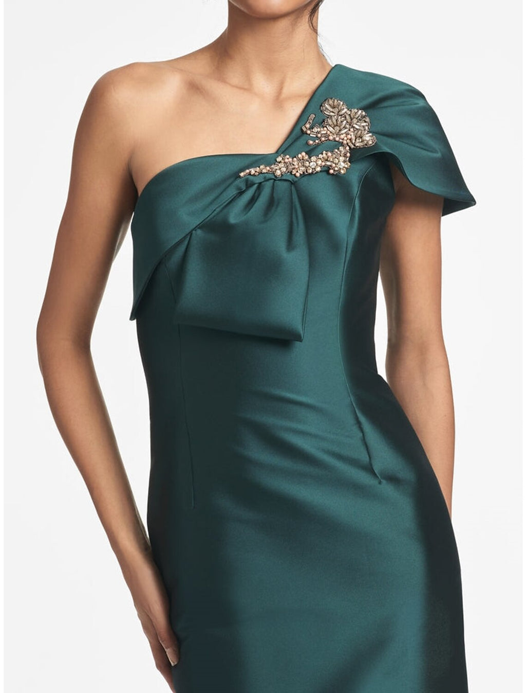 Green Sheath / Column Evening Gown Elegant Dress Formal Floor Length Christmas Red Dress Short Sleeve One Shoulder with Bow(s) Shouder Flower