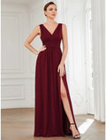 Evening Gown Minimalist Dress Wedding Guest Floor Length Sleeveless V Neck with Pleats