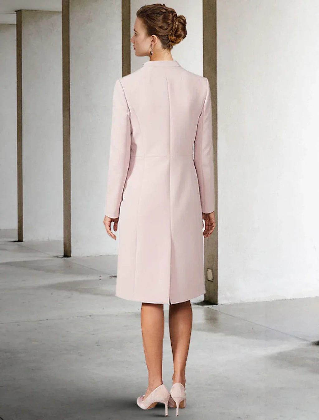Two Piece A-Line Mother of the Bride Dress Wedding Guest Church Elegant V Neck Knee Length Short Sleeve Jacket Dresses with Solid Color Fall