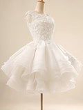 White Floral Little Dresses Puffy Homecoming Cocktail Party Dress Sleeveless Short Mini Tier Shouder Flower