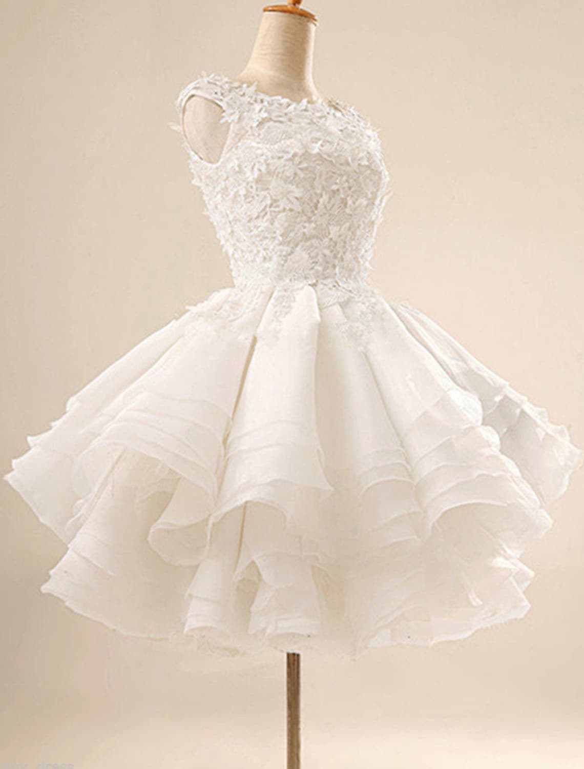 White Floral Little Dresses Puffy Homecoming Cocktail Party Dress Sleeveless Short Mini Tier Shouder Flower