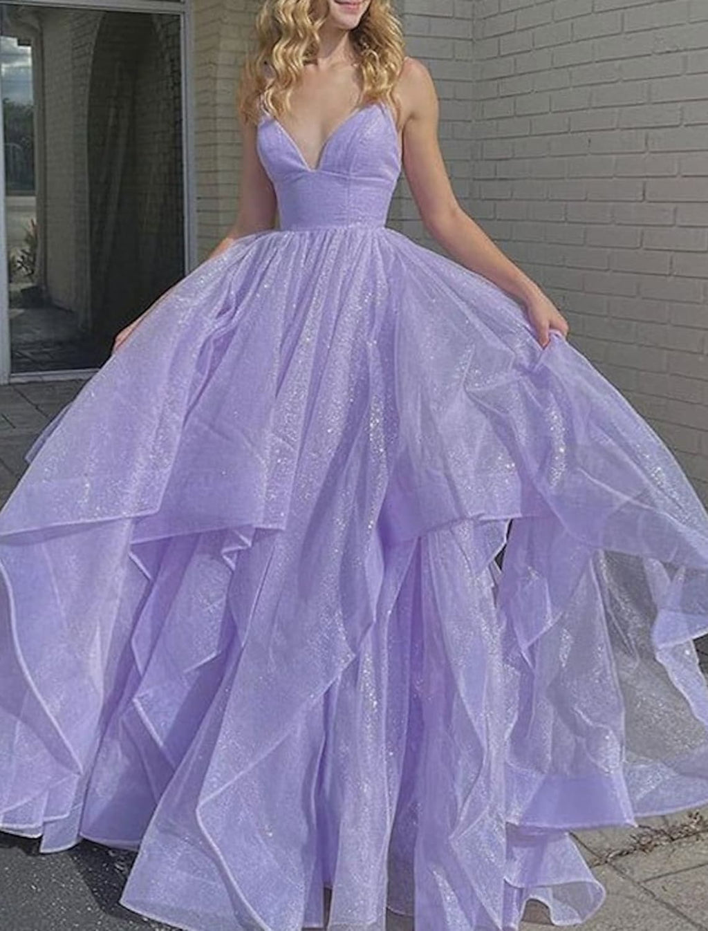 Glittering Dress Wedding Party Sleeveless Strap Backless with Ruffle