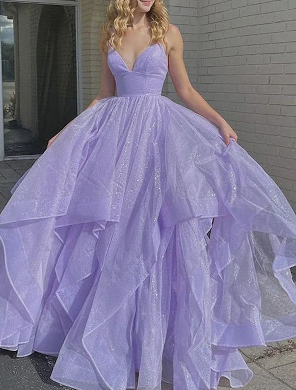 Ball Gown Prom Dresses Glittering Dress Wedding Party Court Train Sleeveless Spaghetti Strap Backless with Ruffles