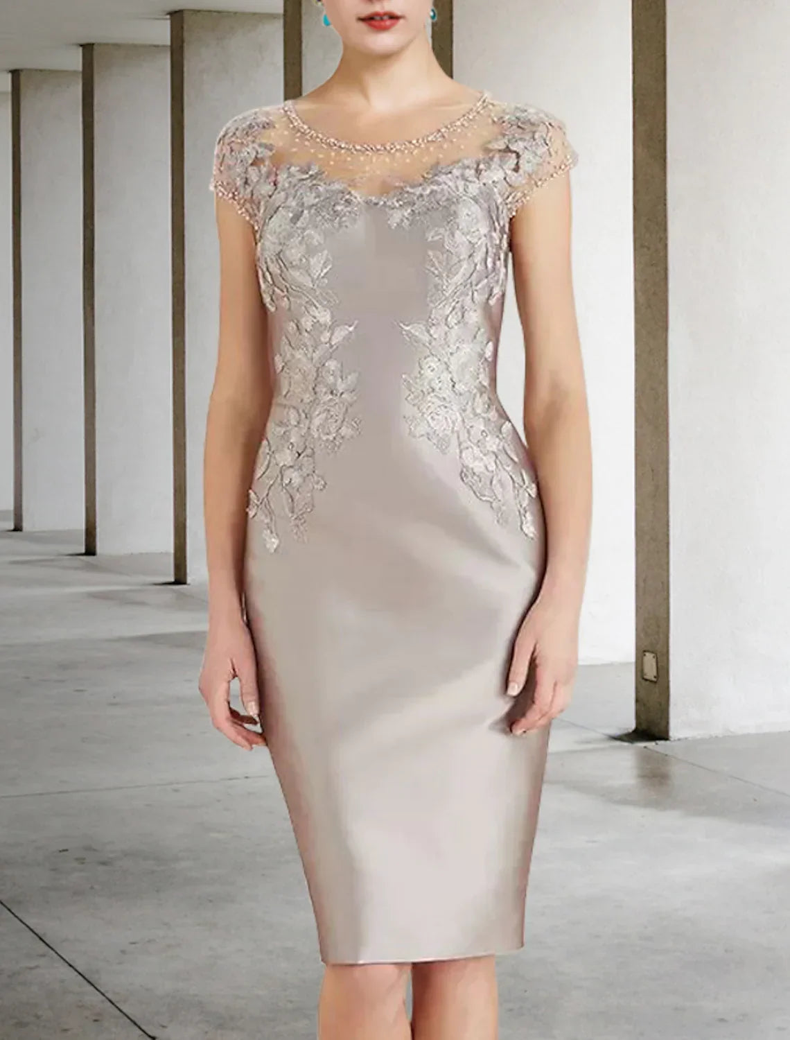 Mother of the Bride Dress Elegant Knee Length Charmeuse Beading