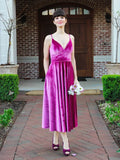 Spaghetti Straps A-line V-neck Midi Dresses