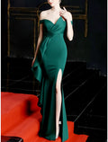 Mermaid / Trumpet Evening Gown Elegant Dress Formal Floor Length Short Sleeve Off Shoulder Spandex with Pleats Ruched Ruffles
