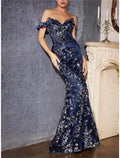 Mermaid / Trumpet Prom Dresses Party Dress Carnival Prom Court Train Sleeveless Off Shoulder with Glitter Slit