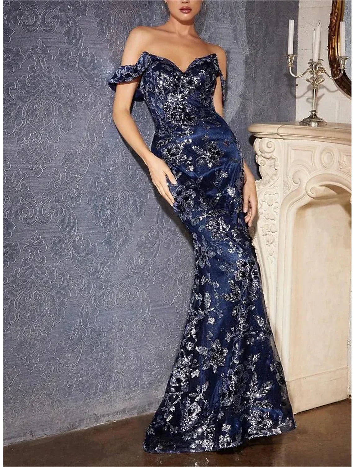 Mermaid / Trumpet Prom Dresses Party Dress Carnival Prom Court Train Sleeveless Off Shoulder with Glitter Slit