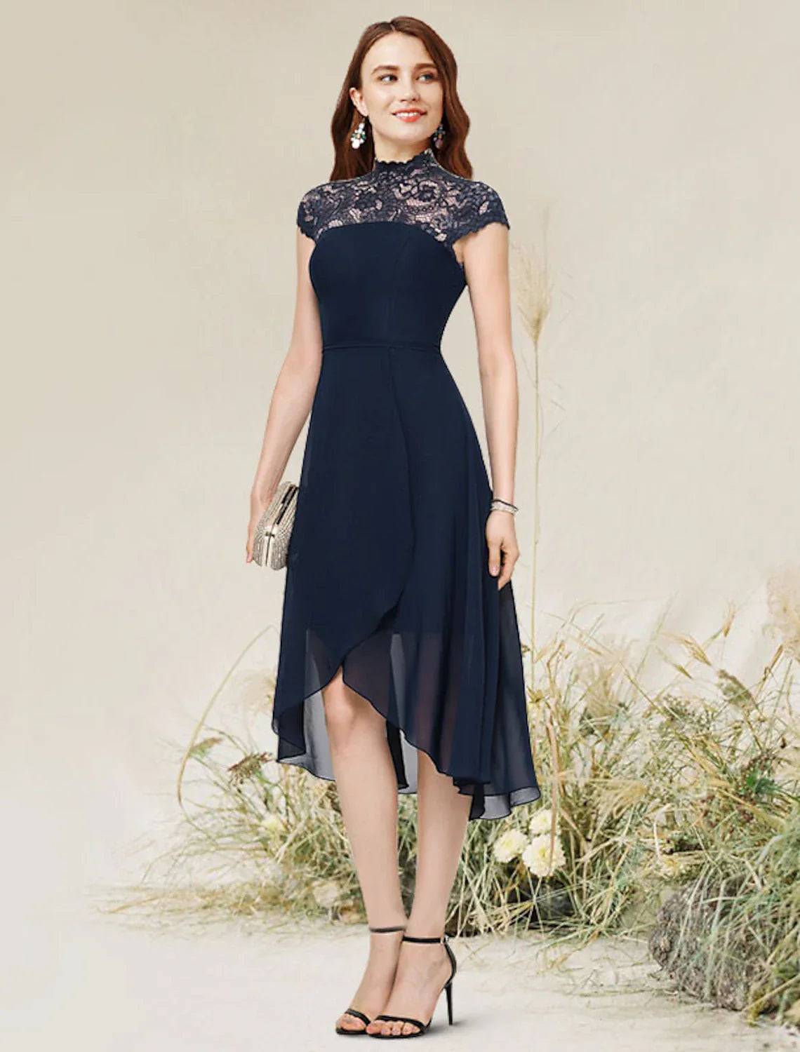 Cocktail Dresses Flirty Dress Homecoming Wedding Guest Asymmetrical Sleeveless Jewel Neck