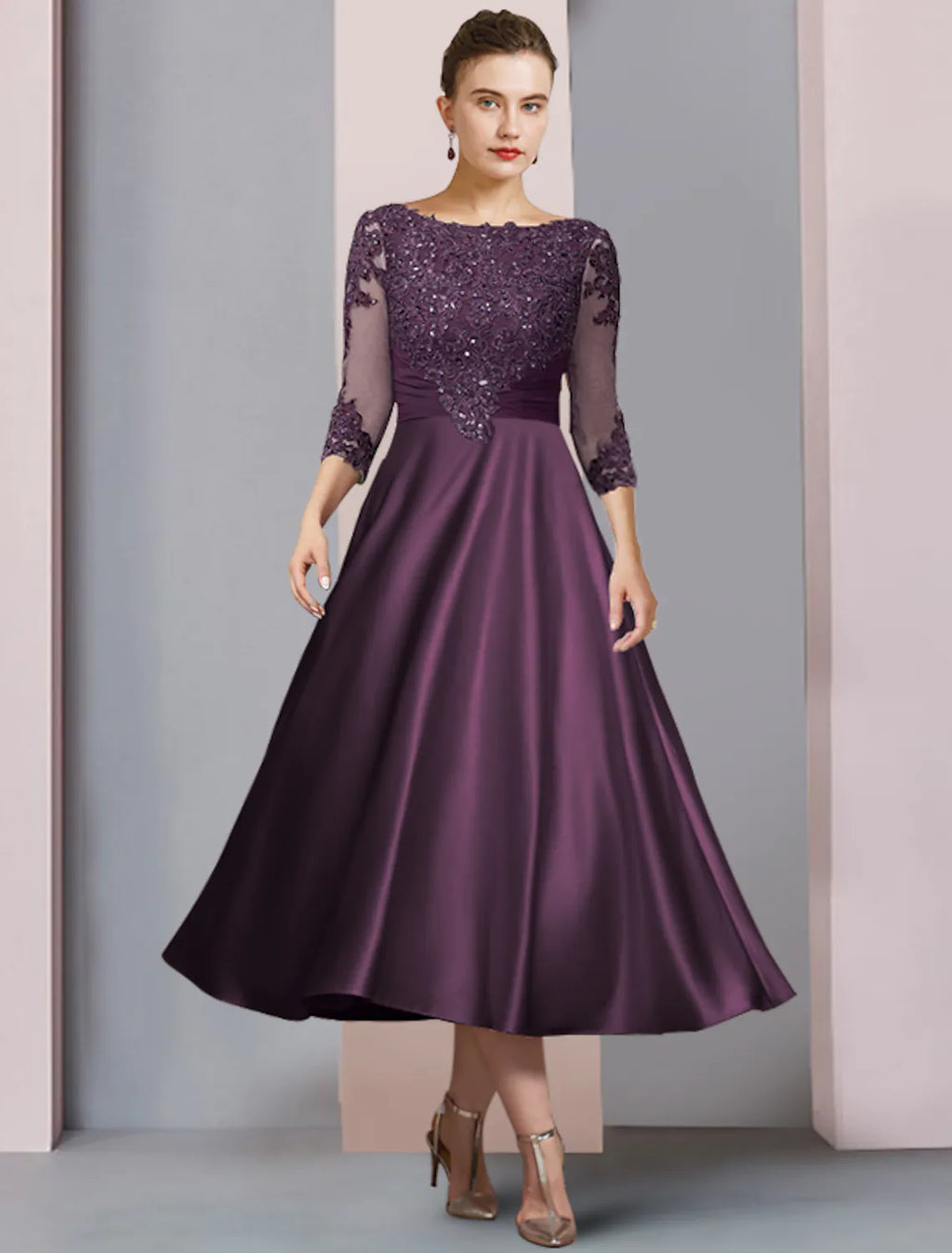 Mother of the Bride Dress Wedding Elegant Half Sleeve with Appliques