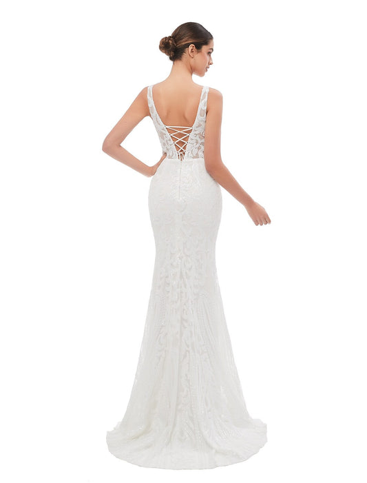 Elegant Red A-Line V-Neck Sleeveless Classic-Back Floor-Length Evening Dress