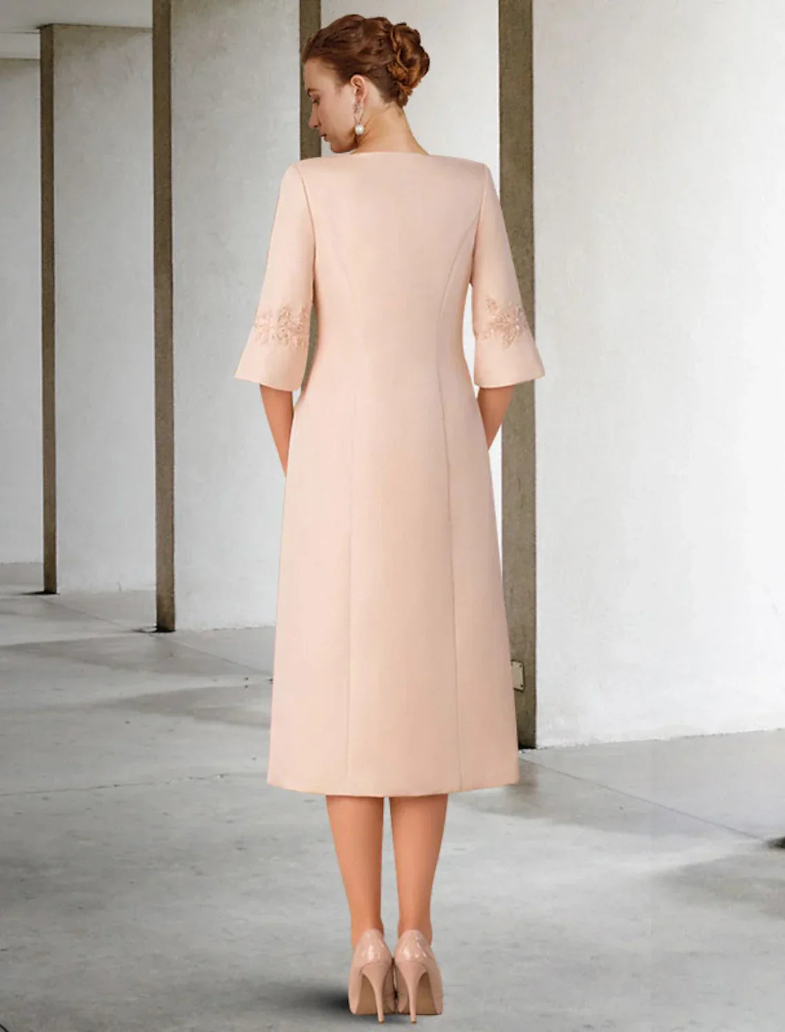 Two Piece Sheath / Column Mother of the Bride Dress Church Elegant Winter With Jacket Short Sleeve V Neck Knee Length Appliques Side-Draped