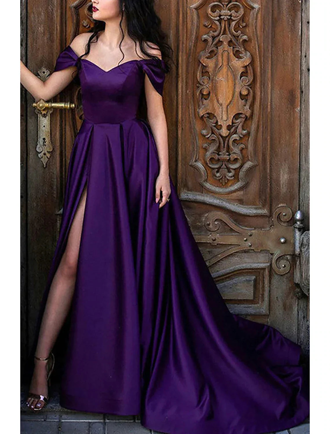 Princess Dress Formal Sweep / Brush Train Sleeveless Off Shoulder with Pleats Slit
