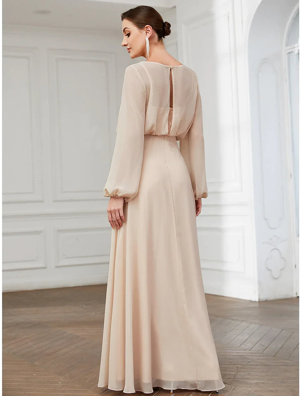 Wedding Guest Floor Length Long Sleeve with Buttons