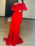 Mermaid / Trumpet Evening Gown Elegant Dress Formal Christmas Sweep / Brush Train Long Sleeve One Shoulder with Overskirt