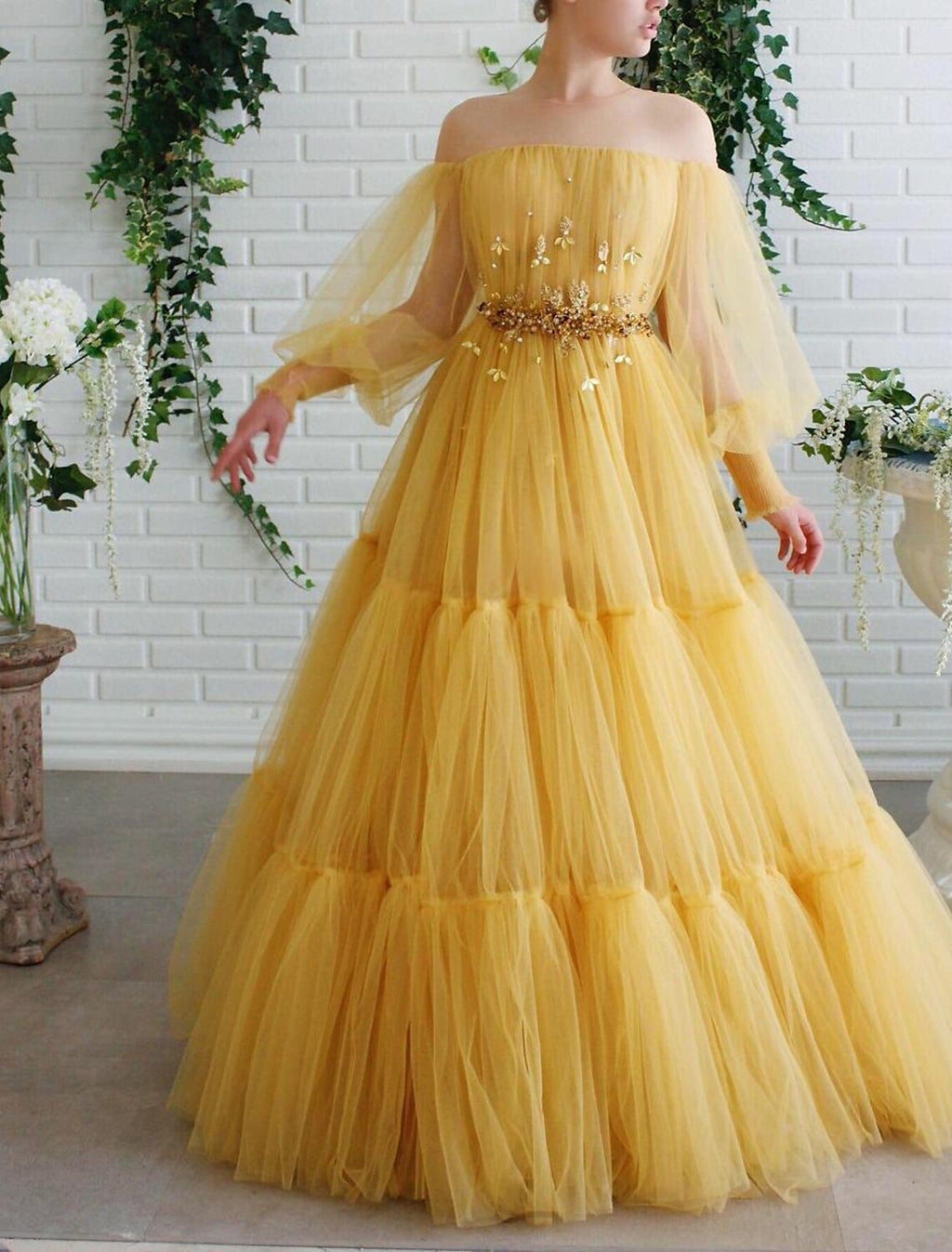 Ball Gown Prom Dresses Elegant Dress Wedding Guest Prom Floor Length Long Sleeve Illusion Neck with Beading Appliques