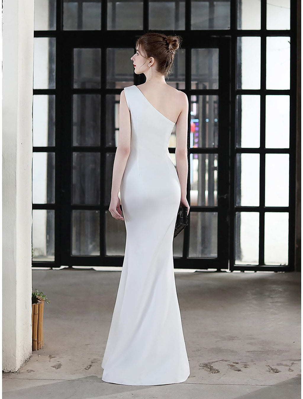 Evening Gown Sexy Dress Wedding Guest Floor Length Sleeveless One Shoulder with Crystals
