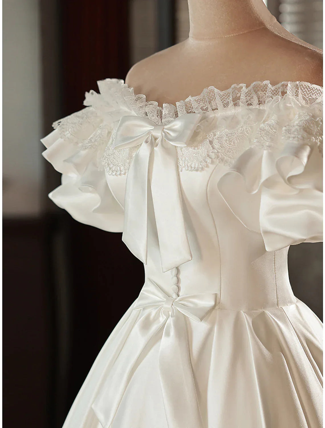 White Vintage Little Dresses A-Line Short Sleeve Off Shoulder With Bow